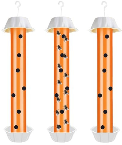 yotutun 3 Pièces Piège à Mouches des Fruits, Anti Moucherons Intérieur Attrape Mouches Cuisine avec Crochet de Suspension Suspendus Bâton Piege a Moucherons pour Intérieur et Extérieur (Orange)