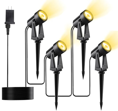 Pogestrand Low Voltage Landscape Lighting,4 Pack Outdoor LED Landscape Spotlights with Transformer 27V Garden Lights Pathway Lights IP65 Waterproof 3000K Warm White