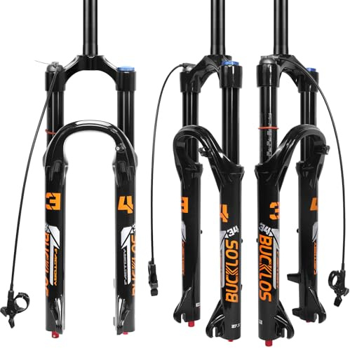26/27.5/29 inch Travel 140mm MTB Air Suspension Fork, Rebound Adjustment 34mm Stanchions 1-1/8 Threadless Straight 9 * 100mm QR Manual/Reomote Lockout XC AM Mountain Bicycle Front Forks