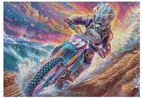Piloto de Motocross Montaña Moto de Cross Aventura Salvaje Puzzle 300 Piezas para Adultos Divertido Agradable Y Relajante Ocio Familiar Y Hobby 300 PCS（40x28cm）