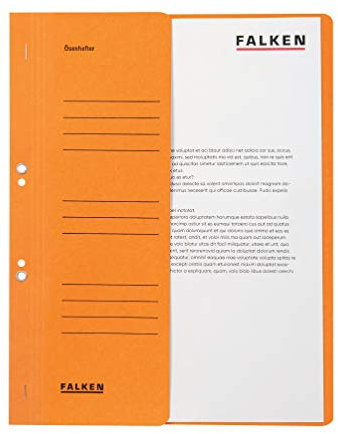 Original Falken 50er Pack Ösenhefter. Made in Germany. Aus Recycling-Karton mit halbem Vorderdeckel und kaufmännischer Heftung für DIN A4 orange Hefter Sammelmappe Blauer Engel