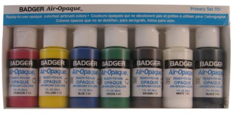Badger Air-Brush Company Air-Opaque Airbrush Ready Water Based Acrylic Paint, Primary, 1-Ounce Each, Set of 7