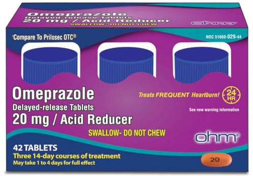 Ohm Omeprazole 20mg, Acid Reducer for Frequent Heartburn 42 Delayed-Release