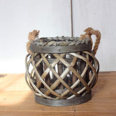 KiaoTime Portacandela in vimini nautico grigio da 15,2 cm, lanterna da spiaggia, decorazione per matrimoni rustici