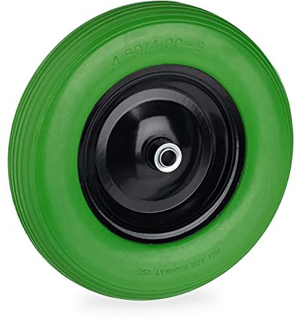 Relaxdays Rueda Carretilla 4.80 4.00-8, Rueda Goma Maciza, Rueda Repuesto Carro, Antipinchazos, 120 kg, Verde y Negro