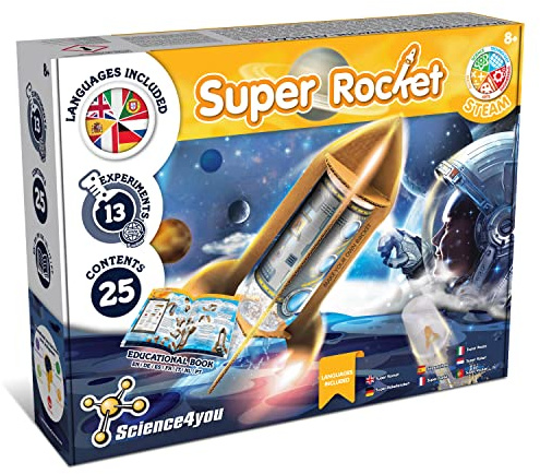 Science4you Super Lanzador de Cohetes, 13 Experimentos, Haz Tus Cohetes Cientificos y lánzalos hasta 20 Metros de Altura, Juegos para Exterior, Juegos Educativos para Niños 8+ Años