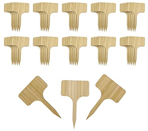 JZK Lot de 50 étiquettes en bois de type T pour plantes d'extérieur, étiquettes de semis, étiquettes de plantes en bambou, étiquettes de plantes en bois pour étiqueter les semis
