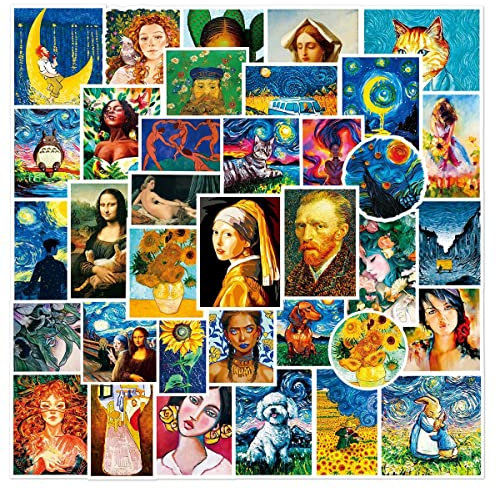 50 Stück Aufkleber PackKünstler Gemälde Van Gogh Ölgemälde Sticker Set Wasserdichte Vinyl Sticker für Laptop Kinder Autos Motorrad Fahrrad Skateboard Gepäck Koffer Computer Aufkleber Graffiti Decal