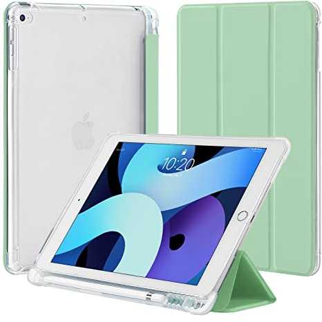 4UBonLife Case for iPad 6th / 5th Generation 9.7 inch 2018 2017 with Pencil Holder, Compatible with iPad Air 2/1, Slim Lightweight Soft TPU Case, Translucent Frosted Back Cover Shell, Mint Green