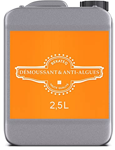 BEKATEQ BE-860 Produit anti-mousse 2,5L I Démoussant pour pierre, marquises, toitures, briques, façades, crépi, capotes, béton & autres I Sans chlore et sans acide I Aussi pour les supports sensibles