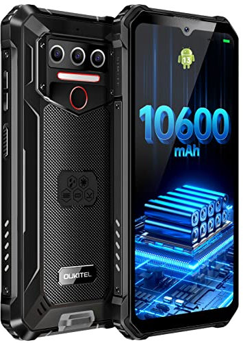 OUKITEL WP23 Android 13 Outdoor Handy 10,600 mAh Rugged Smartphone Ohne Vertrag 6,517 Zoll HD+ 7GB+64GB 1TB Erweiterbar baustellenhandy 13MP+5MP Kamera 4G Dual SIM,IP68/NFC/OTG/GPS/Face ID, Schwarz
