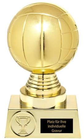 eberin – Volleyball Pokal 16,5 cm Trophäe mit Gravur – Stabiler Wanderpokal Gold für Beachvolleyball, Hallen-Volleyball Siegerpreis, Award Verleihung, Kunststoff – Personalisierbar