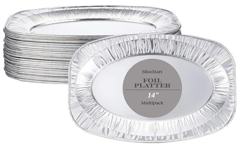 BLISSMART Foil Platters 10pk Large Aluminium Foil Platter Serving Party Trays Oven and Freezer Safe Reusable Serving Platter Set Recyclable Trays Multipack