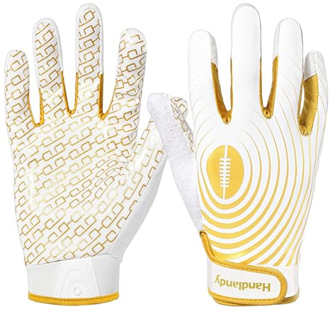 AIGEVTURE Mens Football Gloves Wide Receiver Youth Sticky Mens Receiving Gloves Best Gifts White and Gold X-Large