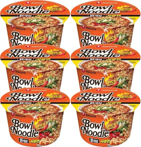 Nong Shim Spicy Chicken Bowl Noodle Soup Korean Instant Noodles 100g (Pack of 6)