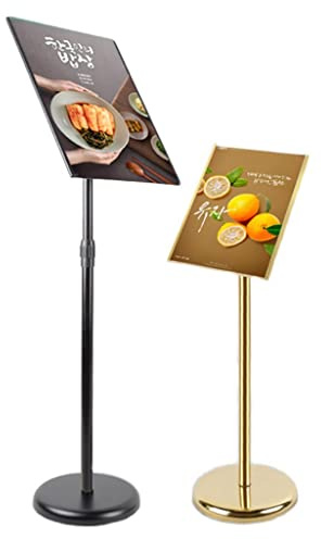 MEHWSAR Adjustable Sign Holder Stand Pedestal Poster Menu Stand Heavy Duty Floor Standing Sign Stand Aluminum Display Stand for Vertical and Horizontal View(Gold,A4)