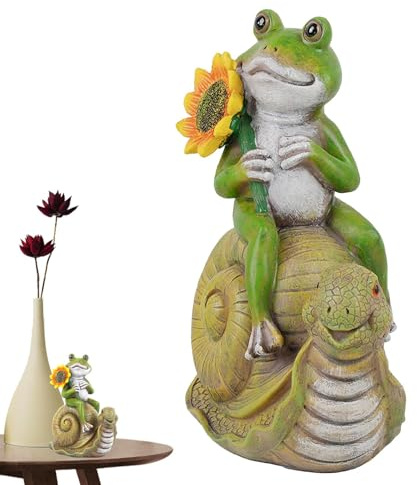 Rana en estatua de caracol, estatua de jardín de rana, estatua de arte de caracol de resina de rana para decoración de jardín, bonita estatua de 20,6 cm para exteriores