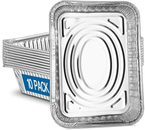 10 Pack Large Aluminium Foil Trays 3500ML, Deep Foil Baking Pan Heavy Duty Foil Trays Food Large Containers (32x26x7CM) for Cooking, Baking, Storing Food