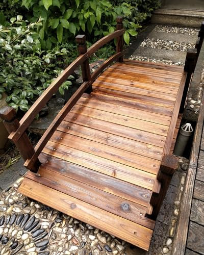 Ponte da giardino in legno con binari di sicurezza, passerella decorativa per laghetto e giardino