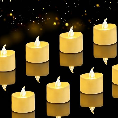 Lot de 24 Bougies Chauffe-Plat LED à Piles sans Flamme avec Effet Vacillant Réaliste, Plus de 200 Heures d'Autonomie, Couleur Ivoire, pour Mariage, Fête, Décoration de Table et de Maison