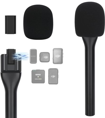 YOUSHARES Adaptador de Mano para dji Mic 3, dji Mic Mini/1/2, Hollyland Lark M2/A1, Rode Wireless GO 1/2/ME/PRO, Mango de Micrófono con Filtro Antipop, para Entrevistas, Transmisión en Vivo