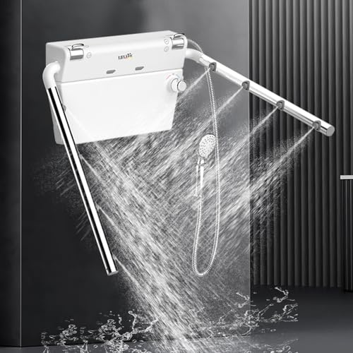 Heuffe Sistema Doccia Termostato con Spray Posteriore e Doccetta | 3 Uscite Idromassaggio | Controllo Preciso Della Temperatura (40 °C) | Montaggio a Parete | 2 Bracci Doccia Bianco