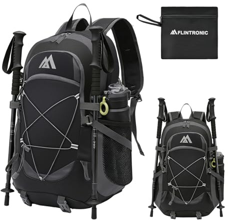 flintronic 40LHiking Backpack, Lightweight Foldable Rucksack, Unisex Water Resistant Walking Backpack for Outdoor Sports, Hiking, Mountaineer, Camping, Black