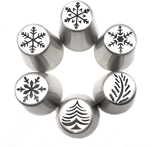 Spritsmunstyckeset, Spritsmunstyckesats for tårta, 6 st. Spritsmunstycke for glasyr, Julgran, Snöflinga, Ryska lövmunstycke, Bakformar, Cupcake-tårtdekoration, Tårtdekorationstips