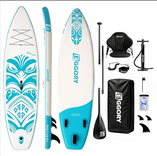 Stand Up Paddle Planche de Surf Gonflable Sup - Accessoires complets pour Planches de pagaie - Pompe à pagaie réglable - Sac à Dos de Voyage - Sangle d'épaule (Totem Menthe/Siège de Kayak)