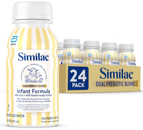 Similac Dual Prebiotic Blend, Baby Formula With Iron, Ready to Feed, 0-12 Months, 8-fl-oz Bottle, Pack of 24