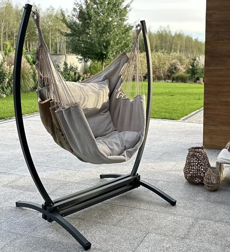 Izabell Fauteuil suspendu avec structure en acier et grands coussins – Chaise à bascule et hamac XXL pour intérieur et extérieur – fabriqué à partir de sacs de jute de torréfacteurs de café – Coffee