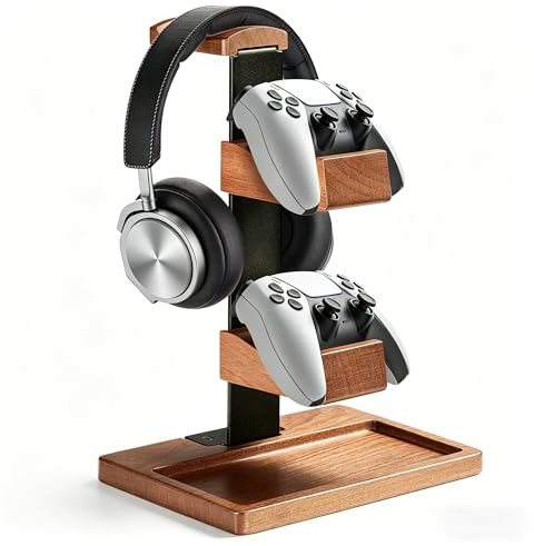 QzheMuw Supporto in legno per controller e cuffie, porta-cuffie in legno, organizer da scrivania, accessori da scrivania universali compatibili con PS5, PS4, Xbox One e Nintendo Switch