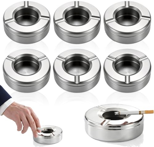 Aschenbecher aus Edelstahl 11cm Aschenbecher Edelstahl 6 Stücke Aschenbecher mit Deckel Windaschenbecher Moderne Tischplatte für Draußen Home Office Balkon Partys Outdoor