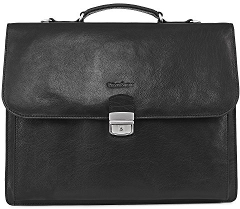 FEYNSINN Serviette Ordinateur Cuir véritable 15.4 Pouces Emilio Cartable Porte-Document attaché-Case XL Grand pour Hommes Sac bandoulière Travail Noir