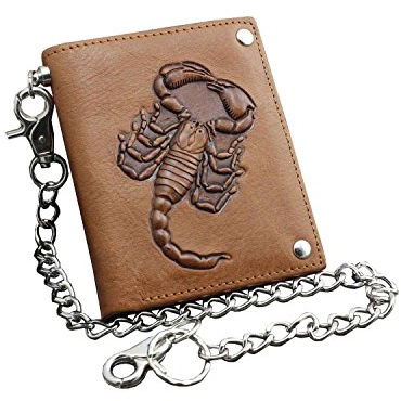 Scorpion Mens Biker Trucker Leather Wallet with Long Anti Theft Chains