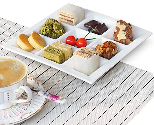 Cinf Compartment Divided Plates rectangular Ceramic Compartments Sauce Dishes Serving Saucers Bowl Quadrant Shaped Dinner Salad Pigment Tray Snacks