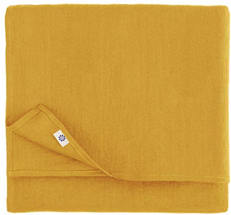 Linen & Cotton Tischdecke Stoff Tischtuch Tischwäsche Hygge 100% Leinen, Senfgelb/Gelb (100 x 100 cm) Mitteldecke Klein Quadratisch für Home Küche Couchtisch Tuch Dekoration Cafe