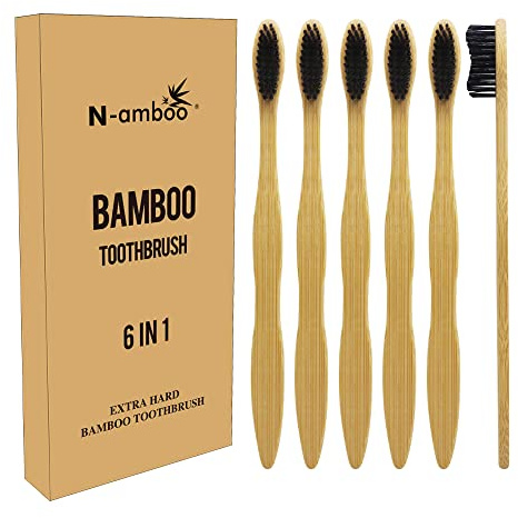 Hard Toothbrush Bamboo Toothbrush For Adult Manual Toothbrsuh Hard Bristles Pack Of 6