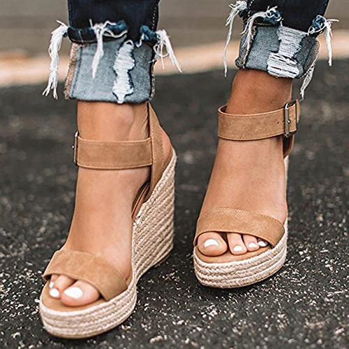 Sandali Estivi Donna Zeppe Tacchi Piattaforma Scarpe di Canapa Donna Colore Caramella Casual Ragazze Slip On Strap Cross Girls Plus Size 2021