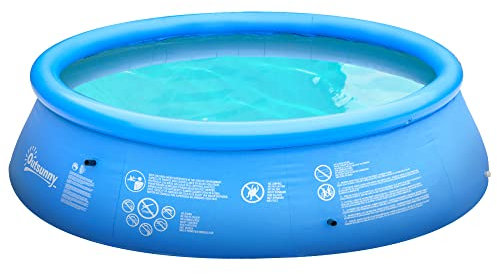 Outsunny 274cm x 76cm Inflatable Swimming Pool Family-Sized Blow Up Pool Round Paddling Pool with Hand Pump for Adults, Outdoor, Garden and Backyard, Blue