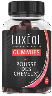 Luxéol - Gummies Pousse Cheveux - Complément Alimentaire - Stimule Le Bulbe Capillaire - Plante, Minéraux, Vitamines - Arôme Fraise, Sans Sucres - Fabriqué En France - Programme 1 mois - 60 Gummies