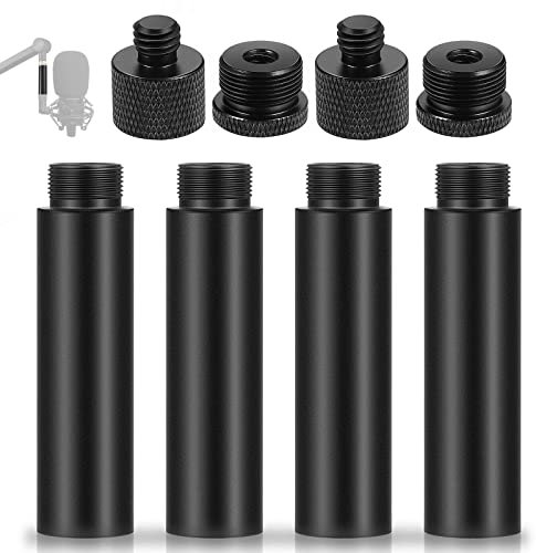 TaoAcc 4 Piezas Soporte Microphone Extension Tubes y 4 Piezas Adaptador Rosca Micrófono (3/8 a 5/8 y 5/8 a 3/8 ), Accesorios Aleación de Aluminio Brazo Micrófono Mesa Boom Mic Arm Stand
