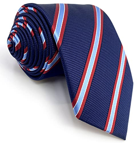 S&W SHLAX&WING Cravatte Uomo Righe Blu Navy con Righe Rosse per Abito 147cm