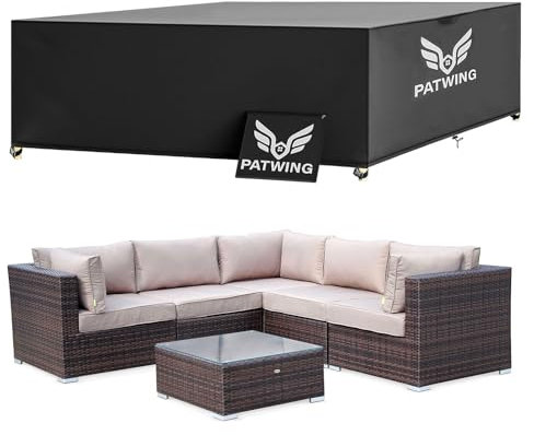 PATWING Housse Salon de Jardin, Housse Table de Jardin avec Corde et Boucle Verrouillage, Housses pour Mobilier de Jardin, Bâche de Protection Étanche 600D Oxford Tissu Imperméable (213 * 132 * 72cm)