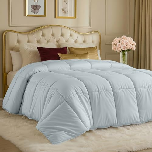 Utopia Bedding Couette Toutes Saisons 250 g/m² – Couette en Fibre siliconée en Peluche pour Grand lit – Coutures carrées (lit Double/Grand lit, Gris Clair)