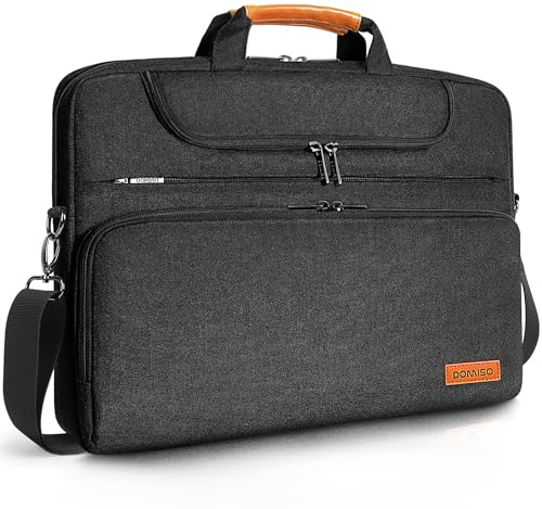 DOMISO Sacoche Ordinateur 17 Pouces Résistant à l'Eau Pochette PC Portable Gamer Sac Bandoulière Homme Travail pour 17 17.3 18 Pouces Notebook/Dell/Lenovo/Acer/HP/MSI/ASUS, Noir