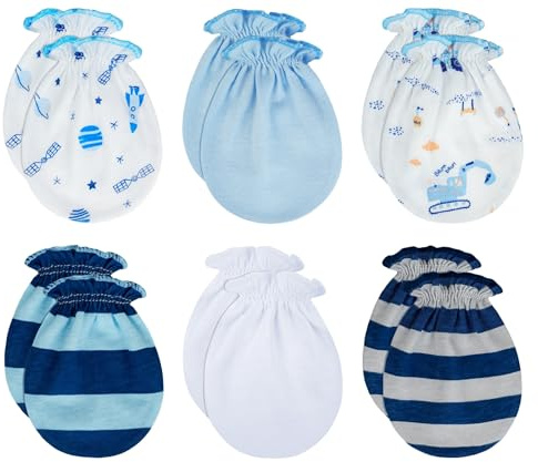 RATIVE Baby Mittens Newborn No Scratch Gloves, Organic Cotton Infant Mittens 0-6 Months, Soft Baby Gloves for Newborn Boy & Girl (6 Pairs/MB-67)