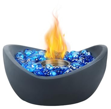 Onlyfire Tabletop Ethanol Fireplaces with Extinguisher Lid & Glass Stones, 10 Oval Fire Bowl with Non-Slip Pad, Portable Smokeless Fire Pit for Outdoor & Indoor, Home Garden Balcony, Dark Grey