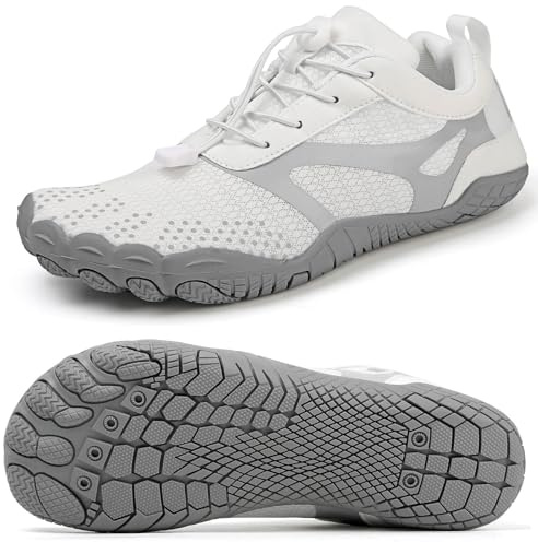 Hombre Mujer Barefoot Minimalistas Zapatillas de Trail Running Ligeras y Respirable Zapatos Descalzos Gym Playa Calzado de Deportes Acuaticos para Correr Senderismo Beach Surf Yoga Blanco 36 EU