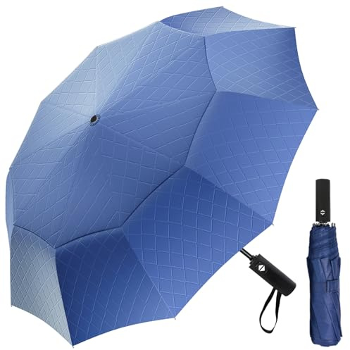 Satol 46/54/62 Inch Large Golf Umbrella, Windproof 10 Ribs Automatic Open/Close Oversize Double Canopy Vented Portable Folding Travel Umbrellas, UPF 50+ Sun & Rain Compact Umbrellas for Outdoor (Blue Diamond Round Handle, 62 inch)
